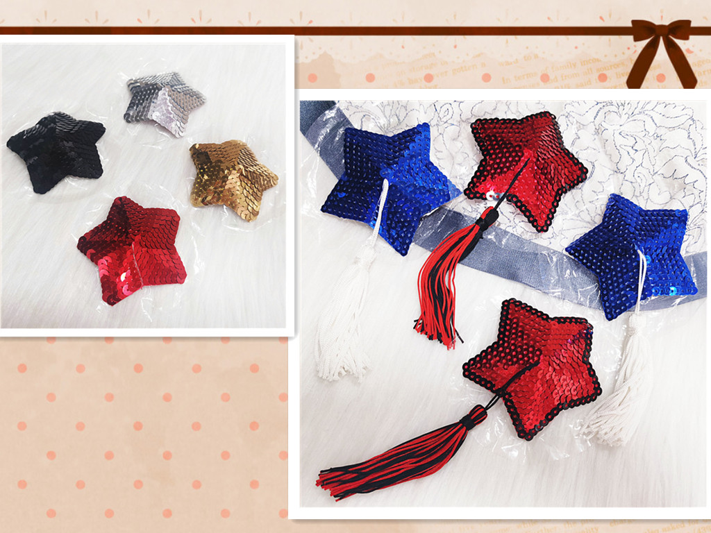 Breast stickers sequins large size can be used multiple times chest stickers five-pointed star black red gold blue belt fringed underwear