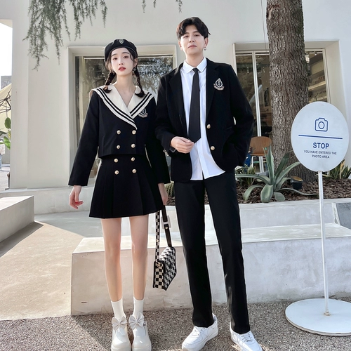 Парная одежда для влюбленных, военно-морское платье, студенческая юбка в складку, рубашка для отдыха, комплект, 3 предмета