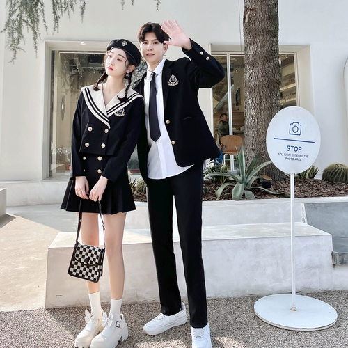 Парная одежда для влюбленных, военно-морское платье, студенческая юбка в складку, рубашка для отдыха, комплект, 3 предмета