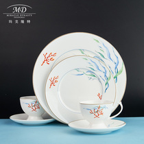 Margolonte Red Coral Western-style Coffee Cup Disc Suit 45% Bone Porcelain Content British Afternoon Tea Cutlery