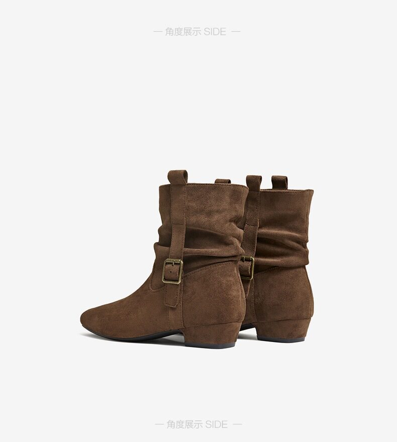 Западные Boots 百思图2025冬季新款时尚复古西部靴方头粗跟女堆堆短靴w0882dz5 BASTO