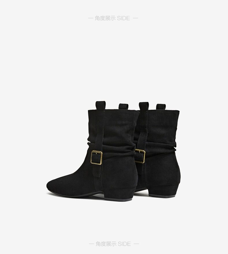 Западные Boots 百思图2025冬季新款时尚复古西部靴方头粗跟女堆堆短靴w0882dz5 BASTO