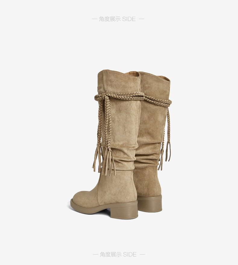 Западные Boots 百思图2025冬季新款时尚复古西部靴堆堆长靴粗跟女高筒靴b9200dg5 BASTO