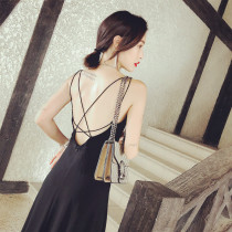 Puci Island Seaside Resort Long Skirt Back Beach Skirt Woman Summer 2020 New Womens Dress Slim Black Tandem Dress Fairy