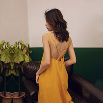 Seaside Holiday Backless Goose Yellow Dress Bohemia Loose Long Dress Beach Dress Light Yellow Long Dress