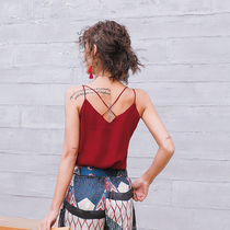 Beauty back camisole vest women wear sexy Korean summer seaside resort beach shirt red sleeveless top
