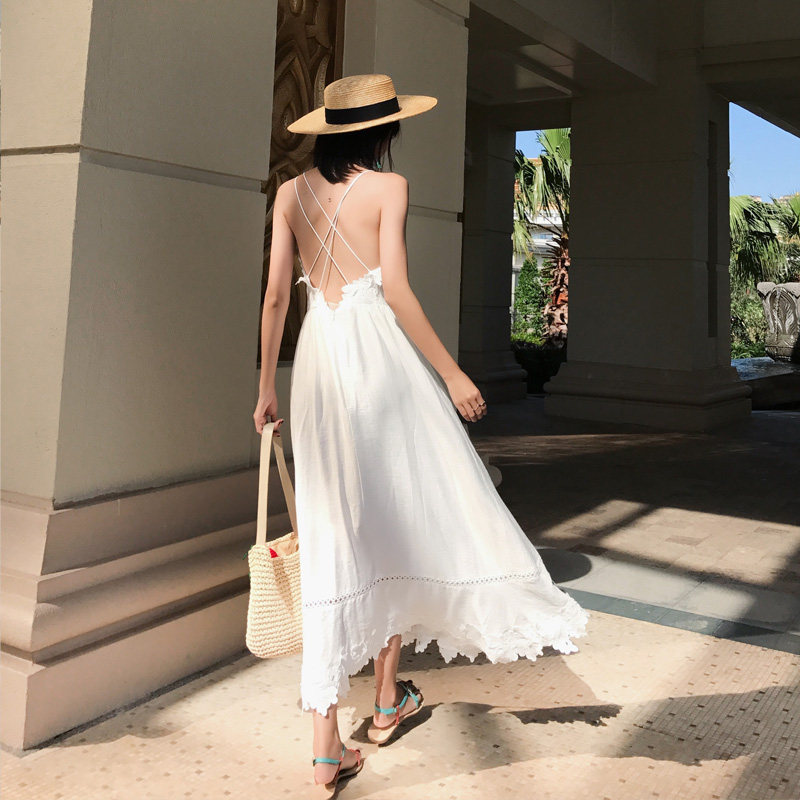 Sanya beach skirt new super fairy slim seaside holiday dress white long skirt travel wear fairy skirt