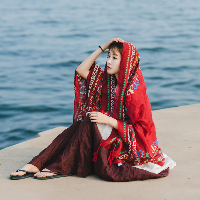 Greater Northwest Desert Scarf Female Shawl Yunnan Tourist Screw Seaside Super Sun and Beach Scarf