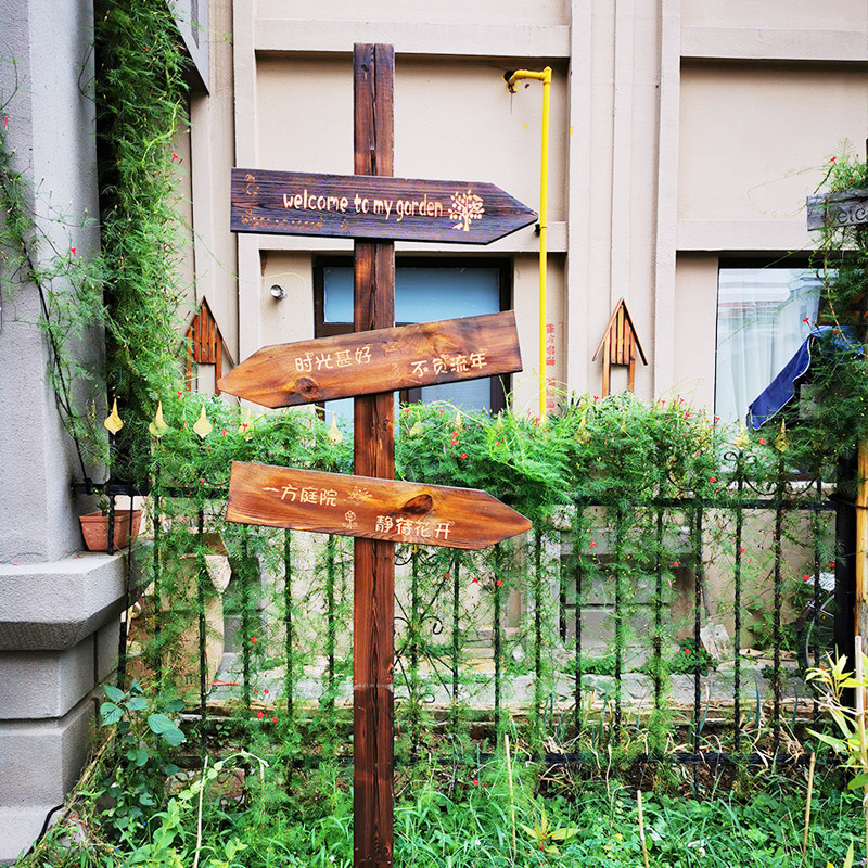 Real wood gardening insertion scenic spot guide card finger road signage outdoor indication ID card cell kindergarten patio-Taobao