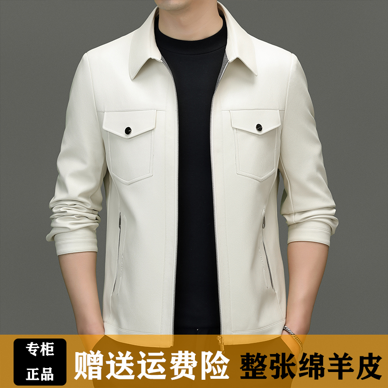 Haining Autumn and Winter New Style Genuine Leather Jacket, Warm Men's Lapel Sheepskin Jacket, Business Casual Fashion Zipper Coat