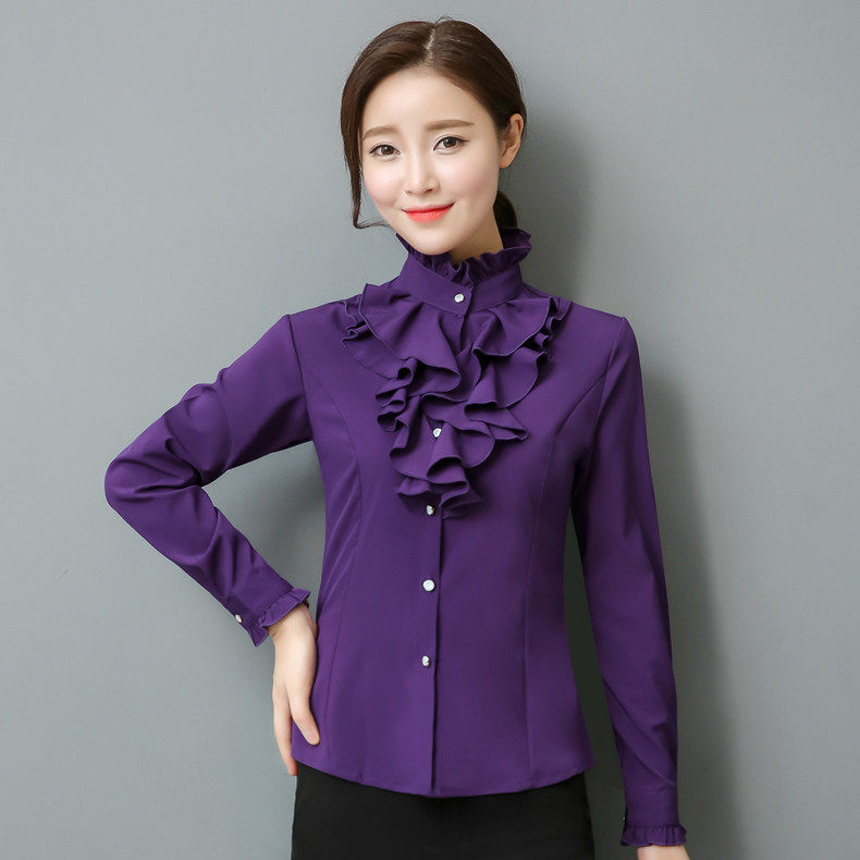 Spring Autumn Long Sleeve Formal OL Styles Elegant Purple Blouses & Shirts For Business Women 