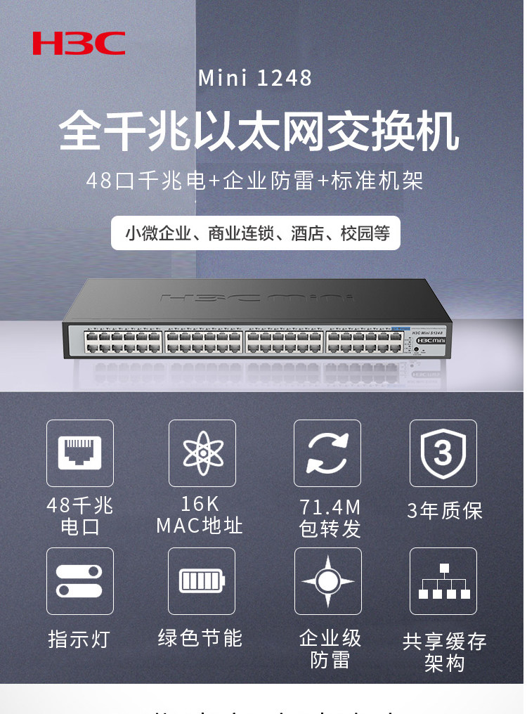48-Port Gigabit Unmanaged Switch H3C S1248 48x RJ45 - Taobao product photo 6