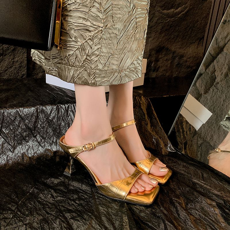 Niche soft sole Gold Sandals for Women, Beautiful High Heels with a High-End Feel, New Summer 2026 Sandals, Soft Half-Strap