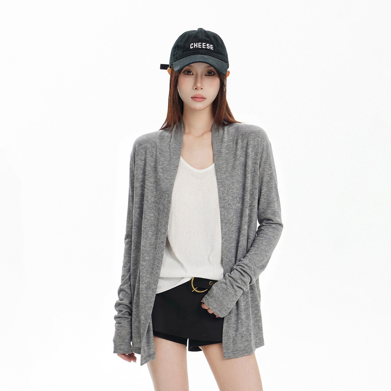 Lazy Style Gray Tencel Cardigan Jacket for Women 2026 Early Autumn Loose Slimming Elegant Sun Protection Shawl Long-Sleeved Top Lazy Style Gray Tencel Cardigan Jacket for Women 2026 Early Autumn Loose Slimming Elegant Sun Protection Shawl Long-Sleeved Top