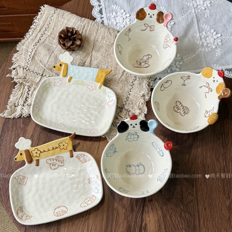 Cute Ceramic Bowl and Plate Set for Home Use, Including Rice Bowls, Soup Bowls, Dessert Plates, Dinner Plates, Fruit Plates, and Sauce Dishes Cute Ceramic Bowl and Plate Set for Home Use, Including Rice Bowls, Soup Bowls, Dessert Plates, Dinner Plates, Fruit Plates, and Sauce Dishes