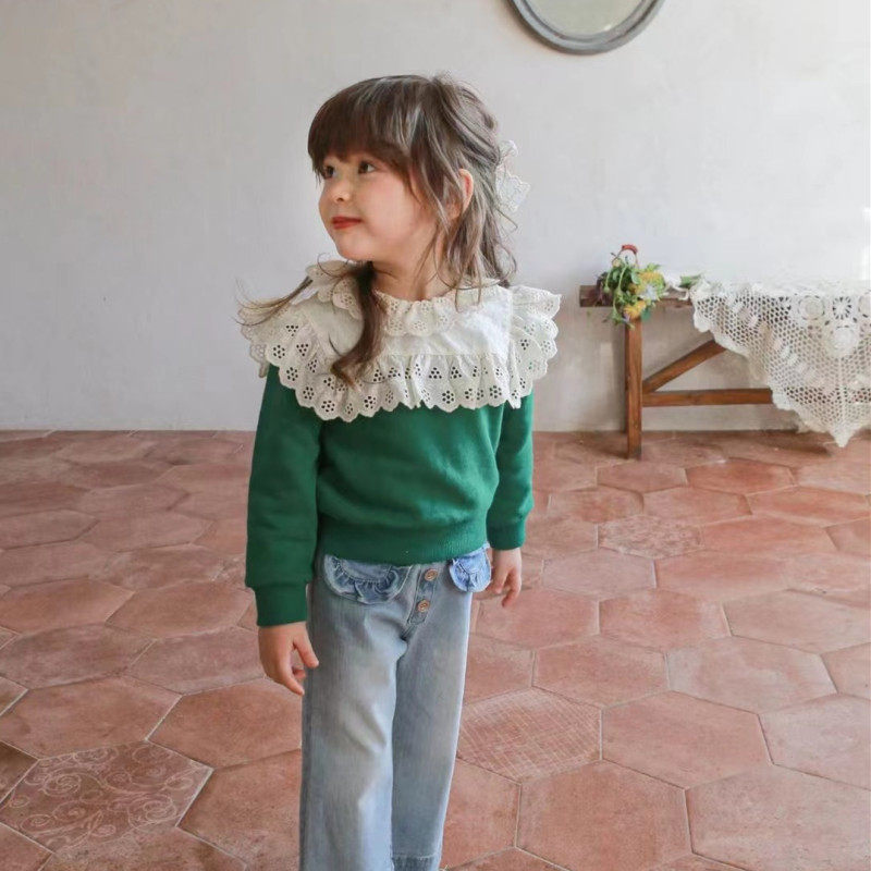 Spot Haobaoma Korean children's clothing imported 2022 spring clothing FLO fashion classic embroidery collar easy to wear sweater