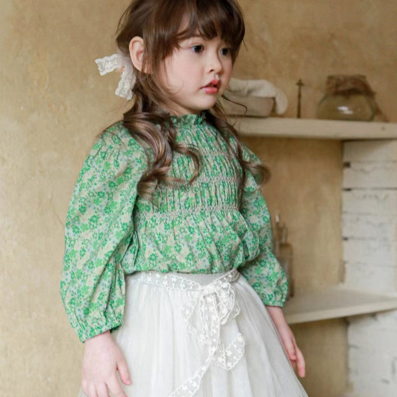 Spot Haobaoma Korean children's clothing imported 2022 spring and summer fashion pastoral holiday giant ocean pie floral shirt