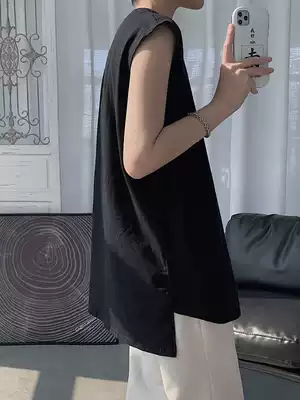 ins sleeveless T-shirt loose sports sweat vest tide man black outer wear waistcoat Ice Silk Cotton quick-drying hurdle vest