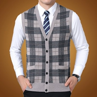 Thu đông nam thương hiệu V-cổ nam trung niên kẻ sọc len vest vest áo len dày vest áo vest len nam