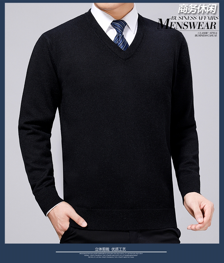 Mùa thu và mùa đông mới Ordos City Áo len cashmere cổ chữ V dày cho nam áo len nam