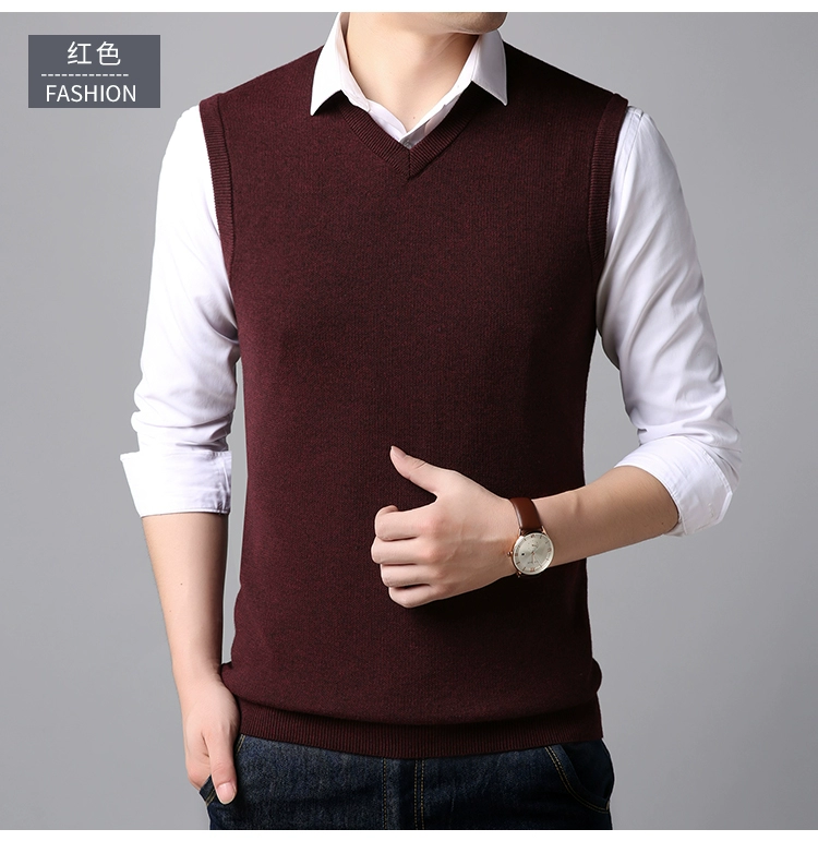 Thương hiệu áo len mới nam V-cổ đan trung niên vest giản dị vest trung niên vest vest len áo len nam cổ lọ hàn quốc