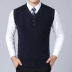 Mùa thu và mùa đông mới áo len trung niên nam cổ chữ V đan tay áo len áo vest cotton len cashmere vest công sở nam Dệt kim Vest