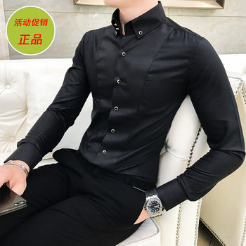 Solid color inch shirt for men, fashionable british stretch shirt for men