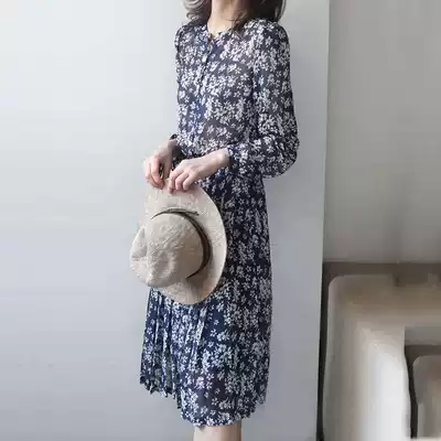 mularsA dress 2021 New Summer Lady temperament thin elastic waist half open collar chiffon floral skirt