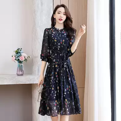 mularsa chiffon dress women's 2021 new Korean version of the elegant temperament is thin, medium and long version of the floral skirt