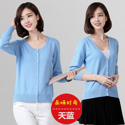 Mùa xuân và mùa thu bên ngoài mã lớn một màu cardigan v cổ áo của phụ nữ áo len lỏng áo khoác áo len mỏng