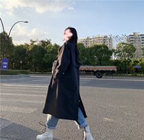 Afofall High quality minimalist casual temperament pure colour pure cotton winecoat jacket female long style large coat over knee