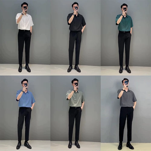 Мужская футболка, штаны, рубашка, летний комплект, униформа, короткий рукав