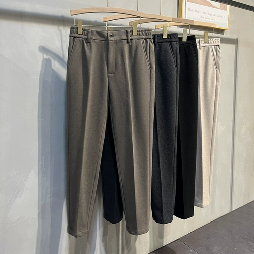 Шерстяные демисезонные мужские универсальные штаны, увеличенная толщина, свободный прямой крой