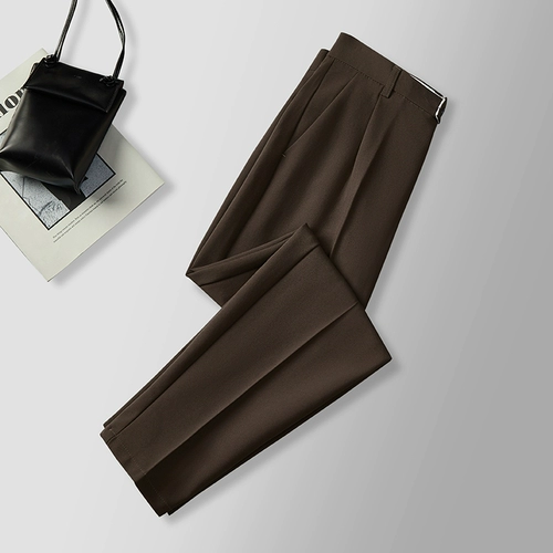 Штаны, коричневый пиджак классического кроя, осенние, свободный прямой крой