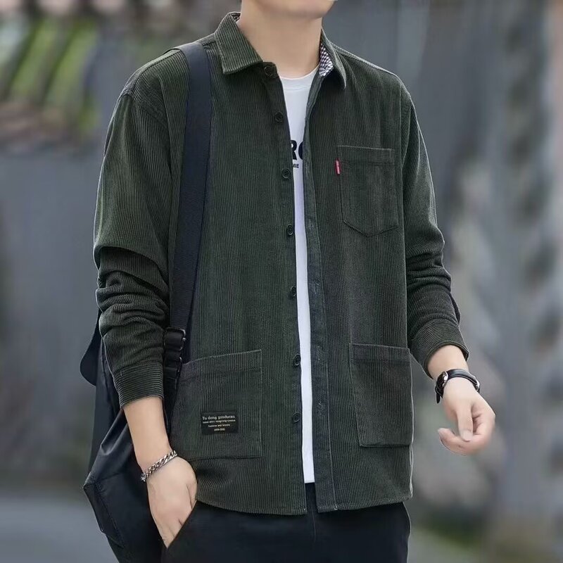 Casual Long-Sleeved Men's Jacket 2026 Spring and Autumn New Loose Trendy Brand Simple Workwear Cardigan Hong Kong Style Shirt for Men