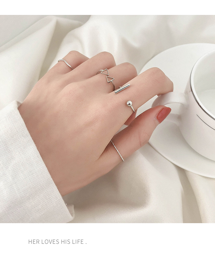Hàn Quốc đơn giản cá tính bốn vòng kết hợp nữ set tam giác mở thời trang hipster chung nhẫn tốt - Nhẫn nhẫn đôi vàng tây