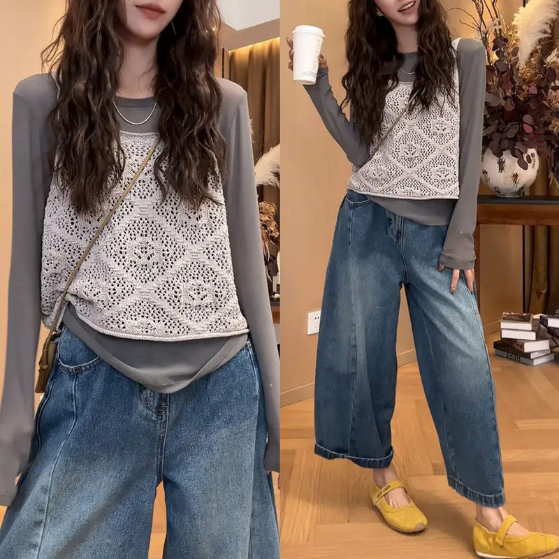 2026 Early Spring New Stylish Slimming Crochet Knit Camisole Casual Versatile Loose Knit Commuter Top