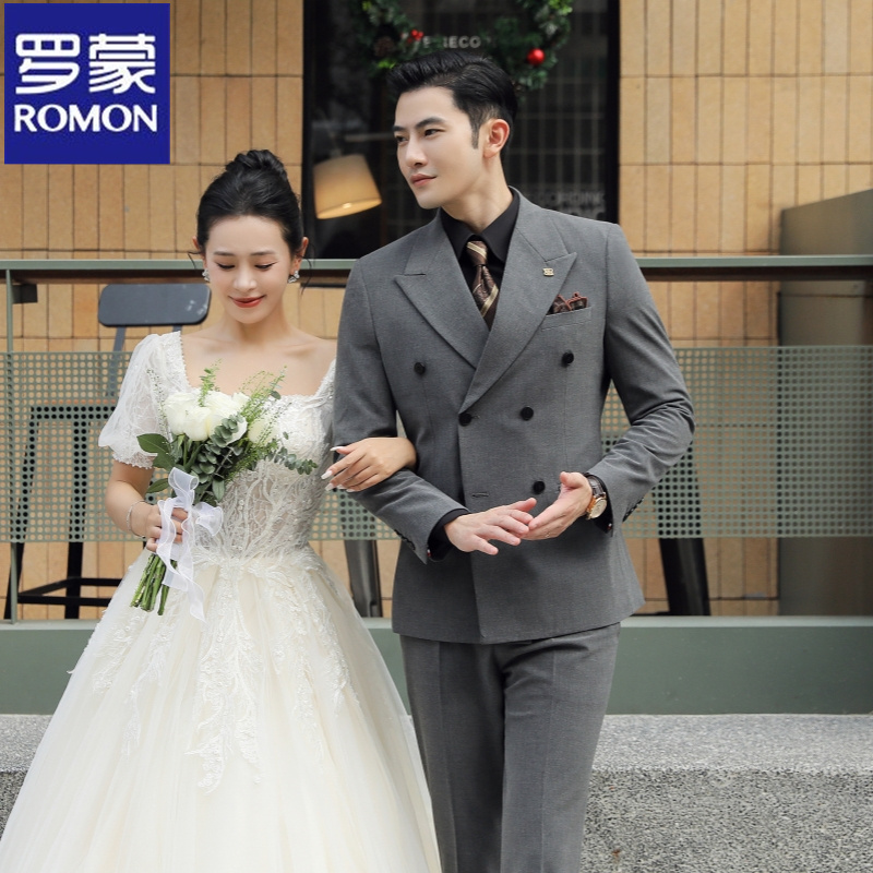 ロモンカジュアルスーツメンズフォーマルスーツ高級結婚式2025新しい黒小さなスーツジャケットメンズ