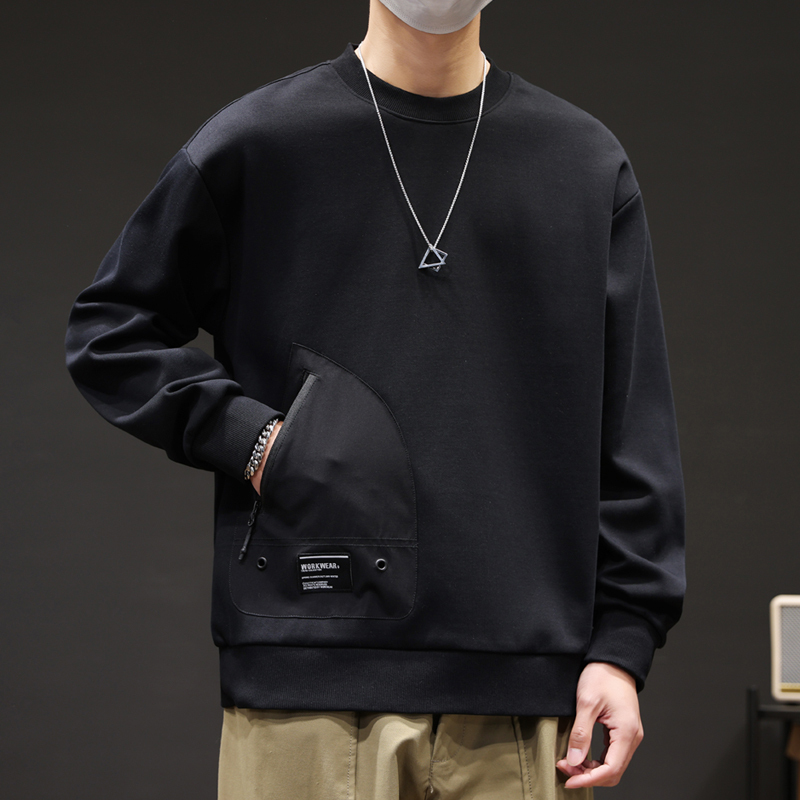 Men's Long-Sleeve Sweatshirt with Zippered Pockets, Heavyweight Top with Pockets for Spring, Autumn, and Winter, Crew Neck Autumn Shirt for College Students