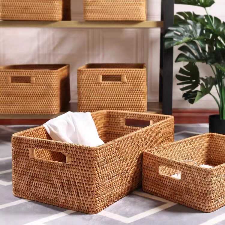 035 Vietnamese Rattan Storage Basket Rectangular Basket for Toys and Snacks 49*30*18