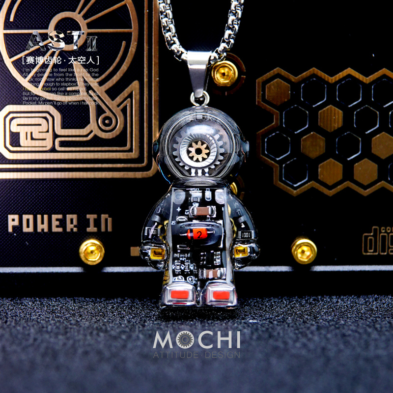 Mochi Original Cyberpunk Astronaut Keychain Gift Niche Couple Necklace High-End Gear Pendant