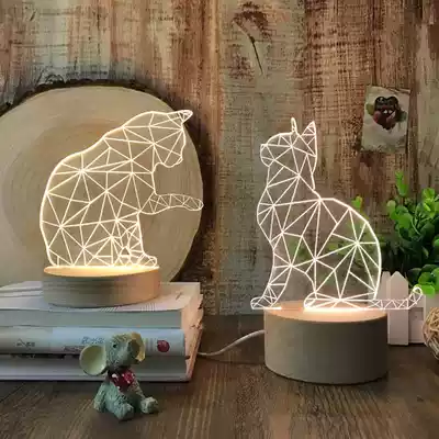 Girl heart ins Wind creative cat night light bedroom bedside sleep lamp soft light remote control atmosphere light girl