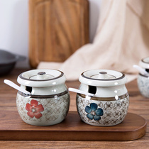 Household seasoning tank Japanese ceramic seasoning bottle jar set kitchen chili oil salt jar chili oil tank
