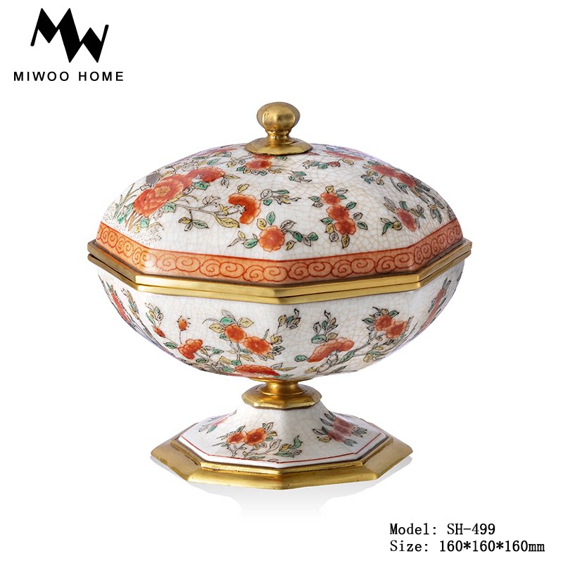High-end American storage tank European and American luxury bedroom Bedroom Makeup Desk first decorated box pure copper ceramic multi-treasure box home swing decoration