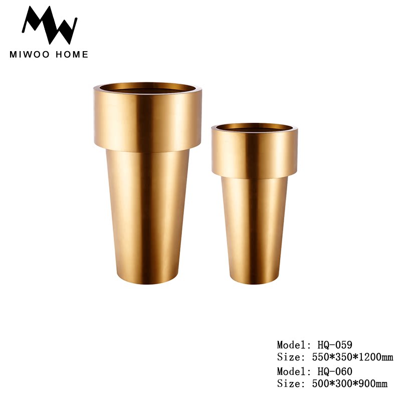 Luxurious Luxurious Stainless Steel Matt Golden Flower Pot Hotel Lobby Modern Dry Flower Inserts stores Flowers Barrels