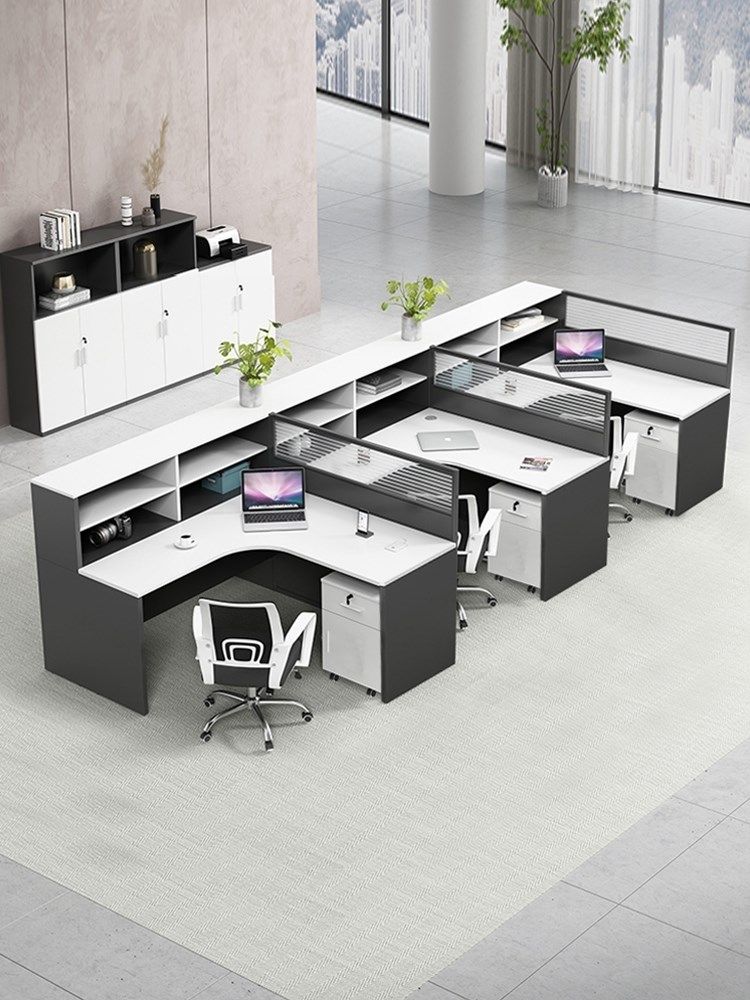 Staff desk minimalist modern office furniture 4 6 artificial position table screen holder office table and chairs combination