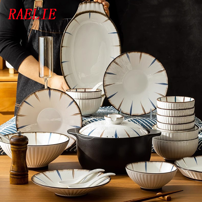 Raelie Bowl and Plate Set for Home Use, Modern Simple Light Luxury Tableware, Ceramic Japanese-Style Housewarming Gift Bowls and Plates