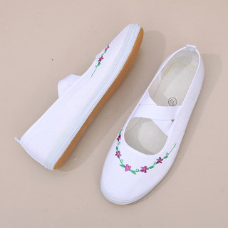 Women's embroidered elastic white shoes non-slip wear-resistant canvas shoes