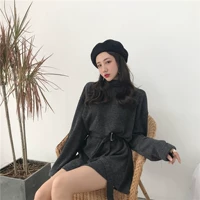 2018 mùa thu mới của Hàn Quốc chic phong cách thời trang vành đai lỏng vành đai eo khí cao cổ áo hoài cổ ăn mặc triều chân váy ngắn