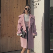 Mùa thu đông 2018 mới của Hàn Quốc retro gió sang trọng trong chiếc áo khoác len hai mặt dài áo khoác nữ